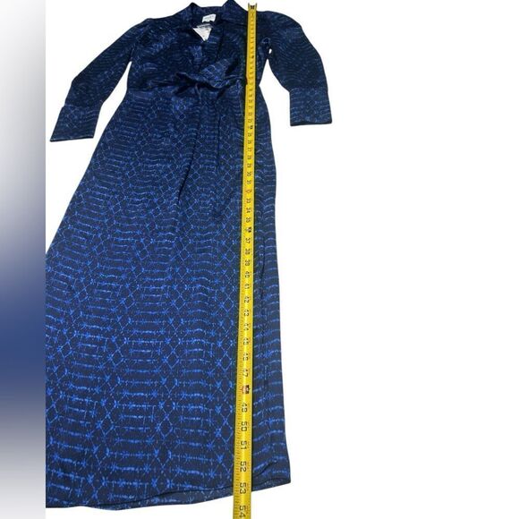 NWT MISA Los Angeles Valentina Chiffon Long Sleeve Wrap Front Dress Dark Blue - Picture 9 of 12